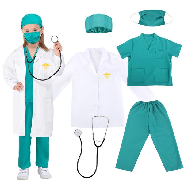 Acecharming Kids Doctor Costume, Child Role Play Costumes Unisex Doctor Fancy Dress Costume Doctor Scrubs for Kids Doctor and Nurse Costume For Halloween Cosplay Party