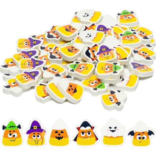 Haooryx 60PCS Halloween Candy Corn Shaped Mini Eraser for Kids Bulk, Novelty Corn Pencil Erasers 3D Desk Puzzle Erasers Pet for Student Homework Classroom Prizes Trick or Treat Party Gift Filler Favor