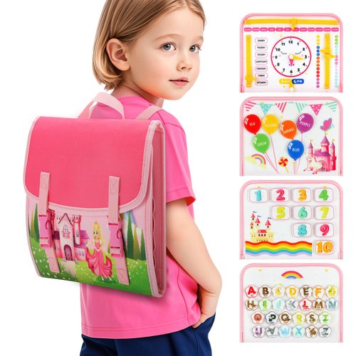 Cokouchyi Toddler Busy Board Backpack Travel, Montessori Toys for 1-4 Year Old Toddlers, First Birthday Gifts for Toddler Girl Age 1-4, Learning Educational Sensory Busy Book for Travel, Princess