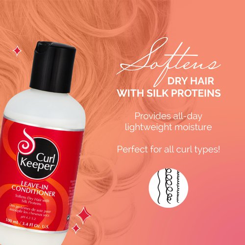 Curl Keeper Leave-In Conditioner for Curly Hair, 3.4 Fl Oz - All-Day Lightweight Moisture for All Curl Types - Softens Dry Hair with Silk Proteins for Shiny & Soft Hair - Water-Based Hair Conditioner