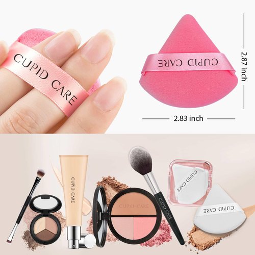 CUPID CARE 6 Pcs Powder Puff with 2 Travel Cases, Setting Powder Puffs for Face Powder and Foundation, Velour Makeup Puff for Loose Powder Body Powder, Skin-Friendly, Beauty Makeup Tools-White/Red