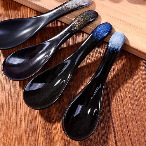 Ceramic Asian Soup Spoons Chinese Japanese Soup Spoon for Ramen Pho Miso Wonton, Set of 4
