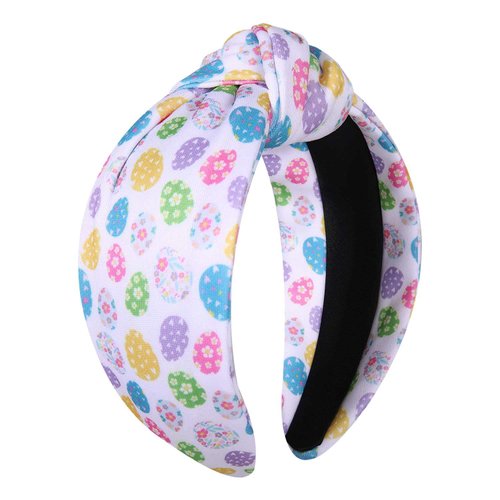 vokone Easter Headband Happy Easter Eggs Bunny Knotted Headband Wide Hairband Spring Costume Headwear Hair Accessories (Easter Eggs A)