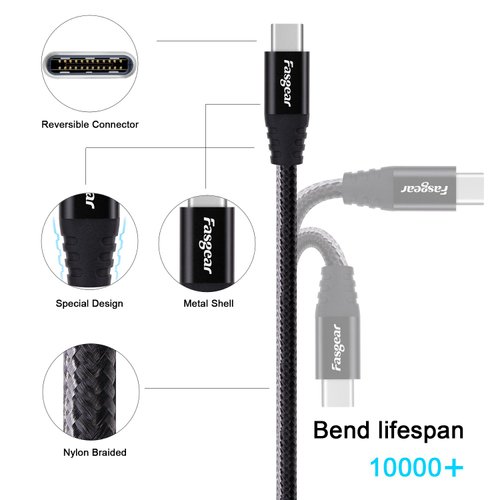Fasgear USB C to Micro USB Cable 30cm Nylon Braided Type C to Micro USB Cord Compatible with Galaxy S7/S6, HTC One/10 and More (Black, 1ft)