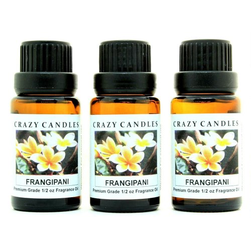 Crazy Candles Frangipani 3 Bottles 1/2 Fl Oz Each (15ml) Premium Grade Scented Fragrance Oil (Fresh, Clean & Beautiful Tropical Floral Aroma)