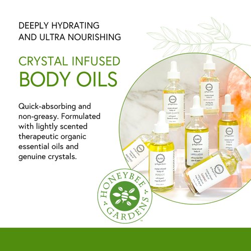 Honeybee Gardens Crystal Infused Body Oil, Clear Quartz, Organic, Moisturizing, Non-Greasy, for All Skin Types, 2 Fl Oz