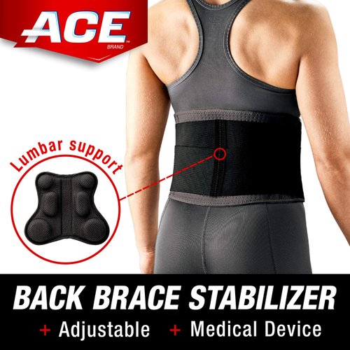ACE Brand Deluxe Back Stabilizer with Lumbar Support, Perforated Neoprene Keeps You Cool and Your Skin Dry, Dual-Strap System, Repositionable Lumber Pad, Breathable, 32" to 48"