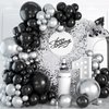 Black and Silver Balloon Garland Kit, Metallic Silver and Black Balloon Arch Kit, 100Pcs Chrome Silver Latex Black Balloons Different Sizes for Wedding Bridal Shower Birthday Graduation Party Supplies