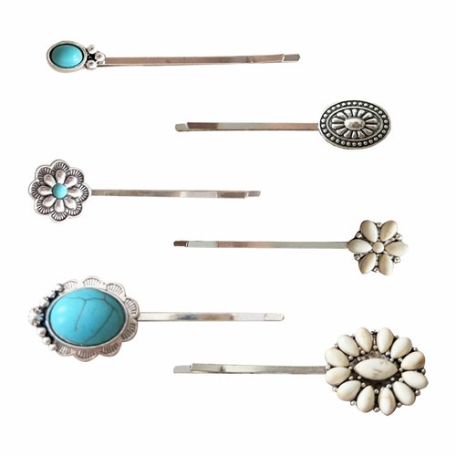 KOVOLITU Women&#39;s Western Turquoise Hair Clips Set of 6 Decorative Bobby Pins Boho Hair Barrettes-...