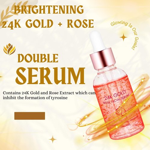 Nielies 24k Gold Foil Essence Serum With Rose Extract, Moisturizing Anti-Aging Anti Acne Treatment Essence Cream, Face Skin Gold Essence Serum 1 FL OZ, 30 ML