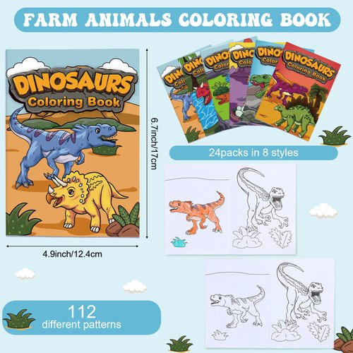 Nezyo 24 Pieces Mini Dinosaur Coloring Books Dino Painting Drawing Book Small Color Booklets Party Favors Coloring Book Designs Creative Activity Birthday Party Supplies