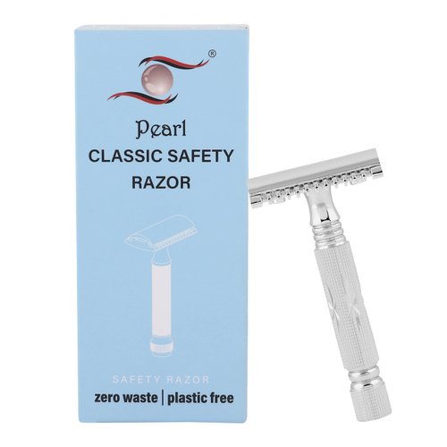 Pearl Shaving Double Edge Open Comb Safety Razor for Men (Brass metal) - Reusable Metal Razor | Eco Friendly DE Razor | Premium Shaving Razors for Men | Classic & Traditional Shaving Kit for Men |Men's Safety Shaving Razor for Father's day Gift