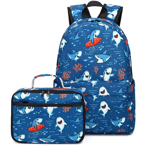 CAMTOP Backpack for Kids, Boys Preschool Backpack with Lunch Box Toddler Kindergarten Shark School Bookbag Set (Y028-2 Shark-Navy Blue)