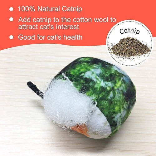 REKOBON Catnip Toys, 8 Pack Kitten Toys for Indoor Cats, Bite Resistant Cat Chew Toy with Sushi Roll, Boredom Relief Fluffy Kitty Teeth Cleaning Chewing, Interactive Plush Gift