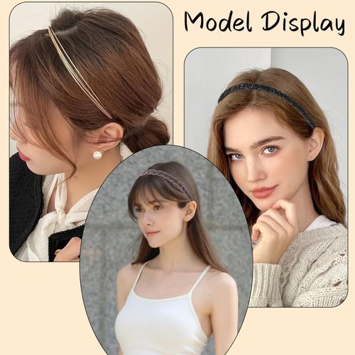 LifeDawn 10Pcs Headbands for Women Girls, Pearl Headbands Beaded Headband Metal Hair Band Rhinestone Head Bands for Women's Hair Chained Hair Hoops Nonslip Bridal Wedding Hair Accessories, Gold