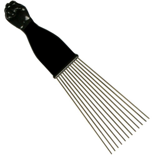 Shoe String King SSK® Fan Afro Pick with Black Fist - Metal African American Hair Comb