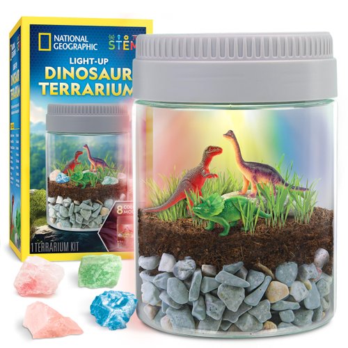 NATIONAL GEOGRAPHIC Dinosaur Terrarium Kit for Kids – Multicolor Light Up Terrarium Kit for Kids, Build a Dinosaur Habitat with Real Plants, Science Kit, Dinosaur Toys for Kids, Kids Science