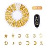 Mixed Gold Nail Charms Set Gold Nail Studs Gems Sparkling Rhinestones Metal Rivets Charms Hollow Moon Star Hearts Shaped Artificial Pearls DIY 3D Nail Art Decoration Rhinestones and Charms 1 Box