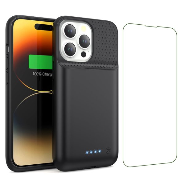 Yacikos Battery Case for iPhone 13/13Pro/14,7500mah Ultra-Slim Protective Charging Case, Portable Rechargeable Expandable Battery Charger Cover Compatible with iPhone 13/13Pro/14 (6.1 Inch)-Black