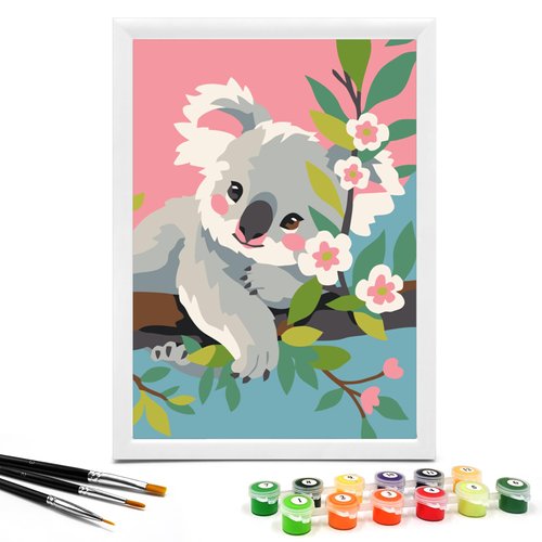 Nariolar Paint by Numbers for Kids Ages 4-8 with 7X9.5 inch Pre-Printed Cardboard,12 Acrylic Paint Pots and 3 Painting Brushes, Craft Gift Room Decor for Children,(Lovely Koala)