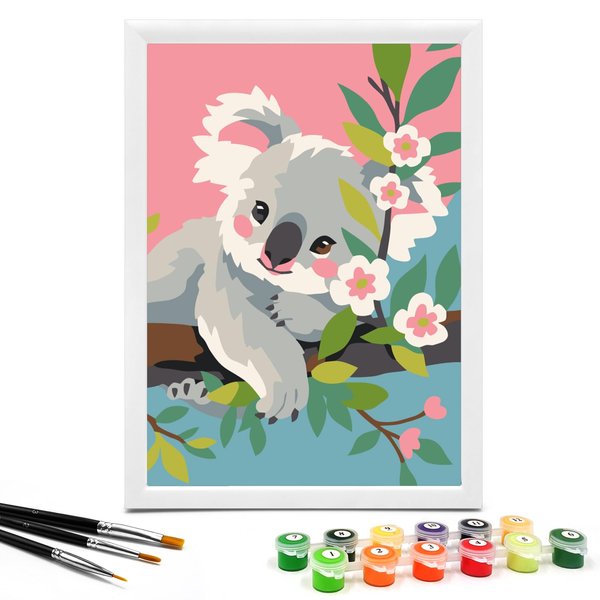 Nariolar Paint by Numbers for Kids Ages 4-8 with 7X9.5 inch Pre-Printed Cardboard,12 Acrylic Paint Pots and 3 Painting Brushes, Craft Gift Room Decor for Children,(Lovely Koala)