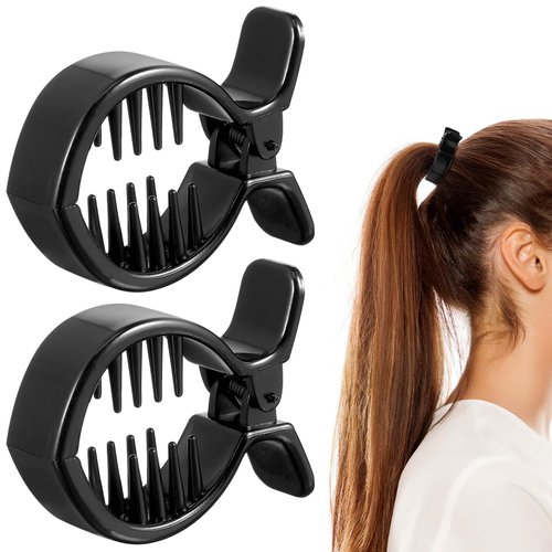 POPETPOP Hair Jaw Clips- 2 Pcs Round Inner Toothed Hair Clip Fish Tail Clip Strong Tension Hair C...