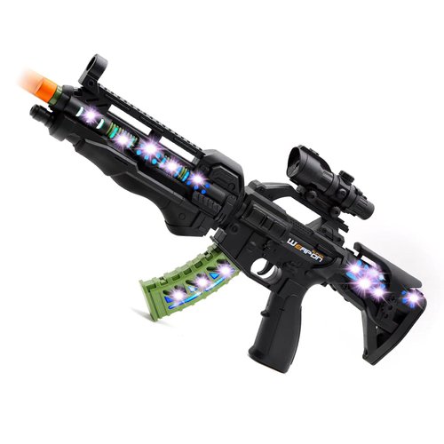 Zanktony Light Up Toy Gun with Sound Effects for Kids - with Unique Barrel Telescopic Action - Sturdy Gift Box for Christmas Birthday Present for Boys Girls Age 3+ (Batteries Not Included)