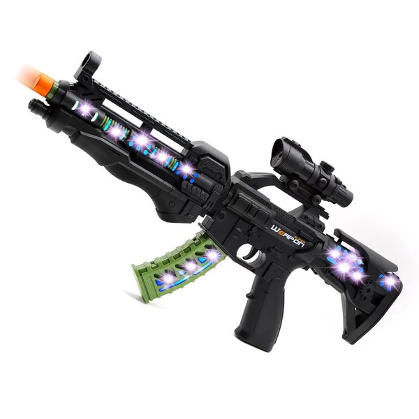 Zanktony Light Up Toy Gun with Sound Effects for Kids - with Unique Barrel Telescopic Action - Sturdy Gift Box for Christmas Birthday Present for Boys Girls Age 3+ (Batteries Not Included)