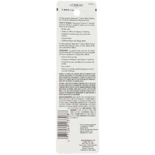 L'Oreal Telescopic Precision Liquid Eyeliner, Carbon Black [835] 0.08 oz (Pack of 2)