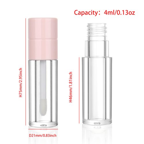 COSIDEA 20pcs Round 4ml 0.13oz Pink Empty lip gloss tubes with wand Lipgloss tube containers for lip oil packing
