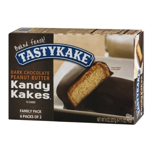 Tastykake Kandy Kakes Dark Chocolate Peanut Butter Snack Cakes, Family Pack of 12 Cakes