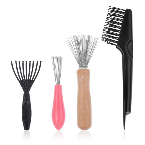 Abeillo Hair Brush Cleaner Tool Set - 4 Pieces Comb Cleaning Brush Hair Brush Cleaner Rake for Removing Hair Dust Home Salon Use (4 Style, Black, Oblong, Double Head, All Hair Types)