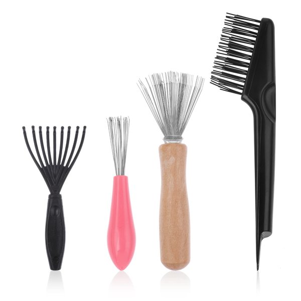Abeillo Hair Brush Cleaner Tool Set - 4 Pieces Comb Cleaning Brush Hair Brush Cleaner Rake for Removing Hair Dust Home Salon Use (4 Style, Black, Oblong, Double Head, All Hair Types)