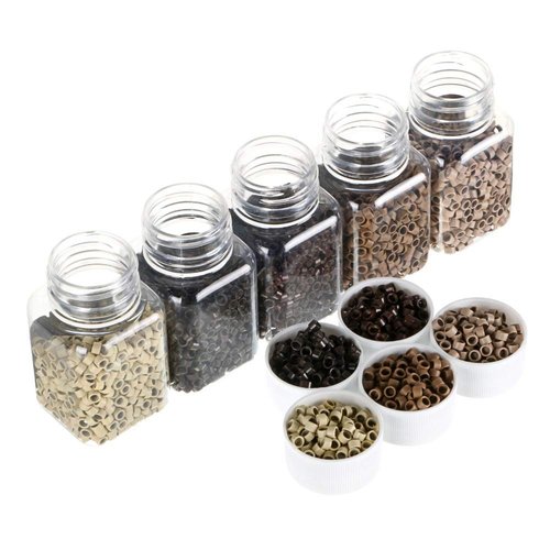 Micro Crimp Beads Screw Micro Rings beads Tube Aluminum microlinks Hair Beads 4.0MM 1000Pcs/Bottle for I-tip hair extension hair tools (Black (1000p))