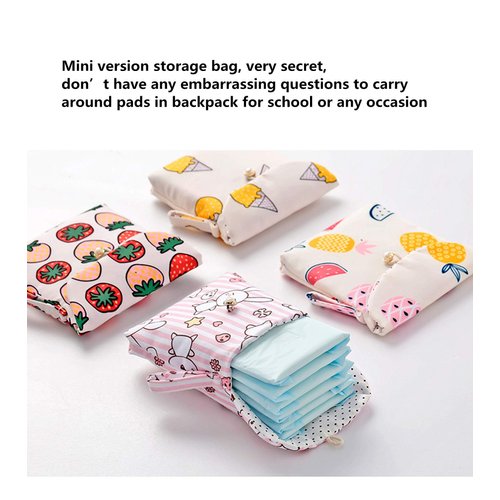 4 Pcs Cute Cotton Sanitary Napkins Bag, Menstrual Cup Pouch, Nursing Pad Holder, 5.1 x 5.1 inch Washable Organizer, Multifunction Purse for Girls Women (B)