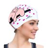 BONDYUEN Unisex- Adult Swim Cap Fit Kids Junior Men Women with Short or Medium Hair Fun Cute Words Design Patterns Silicone Swimming Caps (White/Pink)