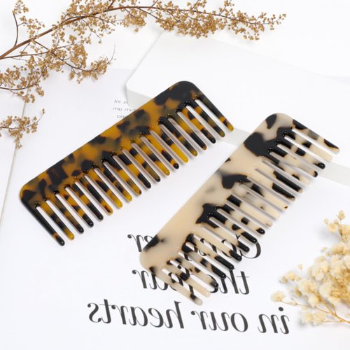 Mini Cellulose Wide Tooth Comb,2 Pack Portable Hair Detangling Comb Small Leopard Purse Comb No Handle Pocket Size Tortoise Hair Comb for Thick Curly Wavy Wet and Dry Hair