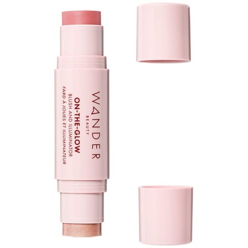 Wander Beauty On-the-Glow Blush and Illuminator - Coral Rose/Nude Glow - 7-in-1 Hydrating Cream Blush & Highlighting Stick - Stick Blush for Cheeks, Lip, & Body - Highlighter Makeup & Blush - 0.4 oz