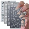 8pcs Metallic Silver Butterfly Nail Stickers 3D Laser Black Butterfly Nail Decals Aurora Butterfly Nail Art Stickers Pink Butterfly Stickers for Nails DIY Butterflies Nail Sticker Women Nail Supplies