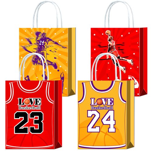 16 Pieces Basketball T-shirt Gifts Bags for Basketball Birthday Party Supplies,Basketball Jersey Goody Snacks Treat Party Favors Bags with Handles for Kids Adults Basketball Theme Party Decorations