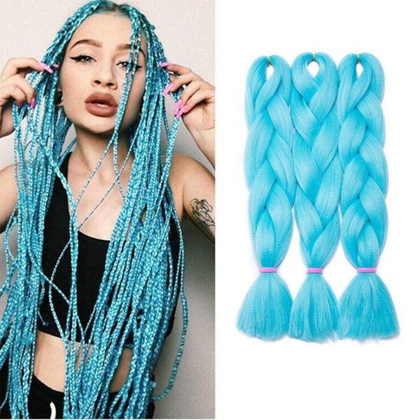 VOKEYLA Blue Braiding Hair Braid in Hair Extensions for Twist Braid 3 Pack Braiding Hair High Temperature Synthetic Fiber Light Blue Jumbo Braid for Women (Color:Azure Blue)