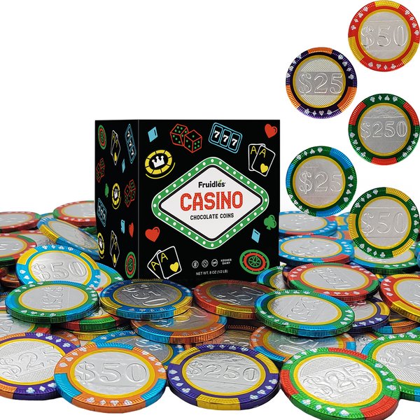 Casino Poker Chips - Belgian Milk Chocolate Coins, Kosher Certified Dairy, Non GMO (Half-Pound)