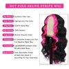 msloosily Hot Pink Skunk Stripe Wigs 22inch Highlight Synthetic Hair Lace Front Wigs for Black Women Middle Part Fake Scalp Long Wavy Wig Natural Looking Synthetic Body Wave Wigs