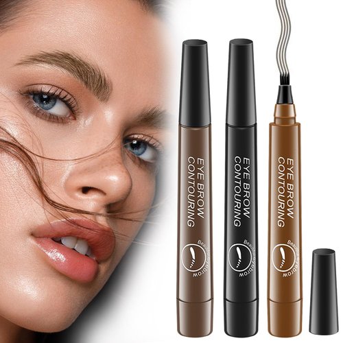 3 Color-Magic Eyebrow Pencil, 3D Waterproof Microblading Eyebrow Pen 4 Fork Tip Tattoo Pencil, Dark Brown Black Medium Brown Eyebrow Pencil for Women Creates Natural Looking Brows (3 Color)