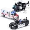 JOYIN Toddler Truck Toys for 3 4 5 6 7 Year Old Boys - Police Car Toy Set, Emergency Vehicle Playset, Friction Powered Car with Lights and Sounds, Christmas Birthday Gifts for Boys Girls Age 3-9