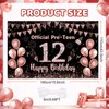 12th Birthday Decorations for Girls Rose Gold Official Pre-Teen 12th Birthday Backdrop Banner 12th Years Old Birthday Part Supplies for 12th Birthday Party Decorations