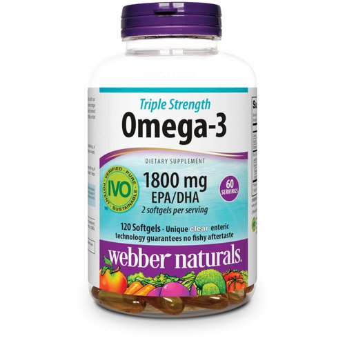 Webber Naturals Triple Strength Omega-3 Fish Oil, 1,800 mg Omega-3 (1,200 mg EPA / 600 mg DHA) pe...