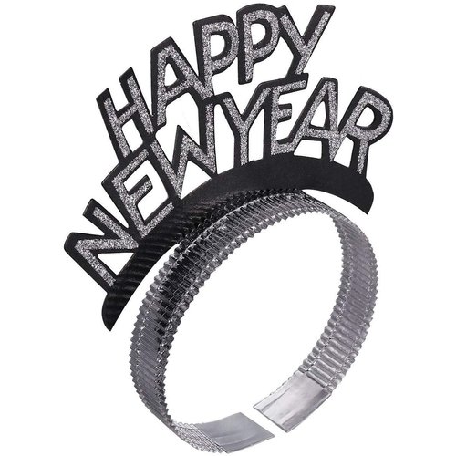 ORZIZRO 12Pcs HAPPY NEW YEAR Tiara Headband, Glitter Hair Clasp Tiaras for 2024 New Year Eve Party Favors Silver Gold Black