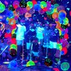 109 Pack UV Neon Balloons Light Up Balloons Glow in The Dark Balloons Blacklight Reactive Polka Dot Latex Balloons Black Lights Reactive Fluorescent Stars Balloons Neon Party Supplies Glow Party Decor