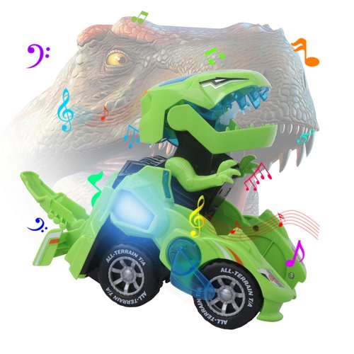 huwairen Toys for 3-6 Year Old Boys Transforming Car Toys with LED Light and Music Dinosaur Toy Birthday Gifts for 4 5 6 7 Year Old Boy (Green)